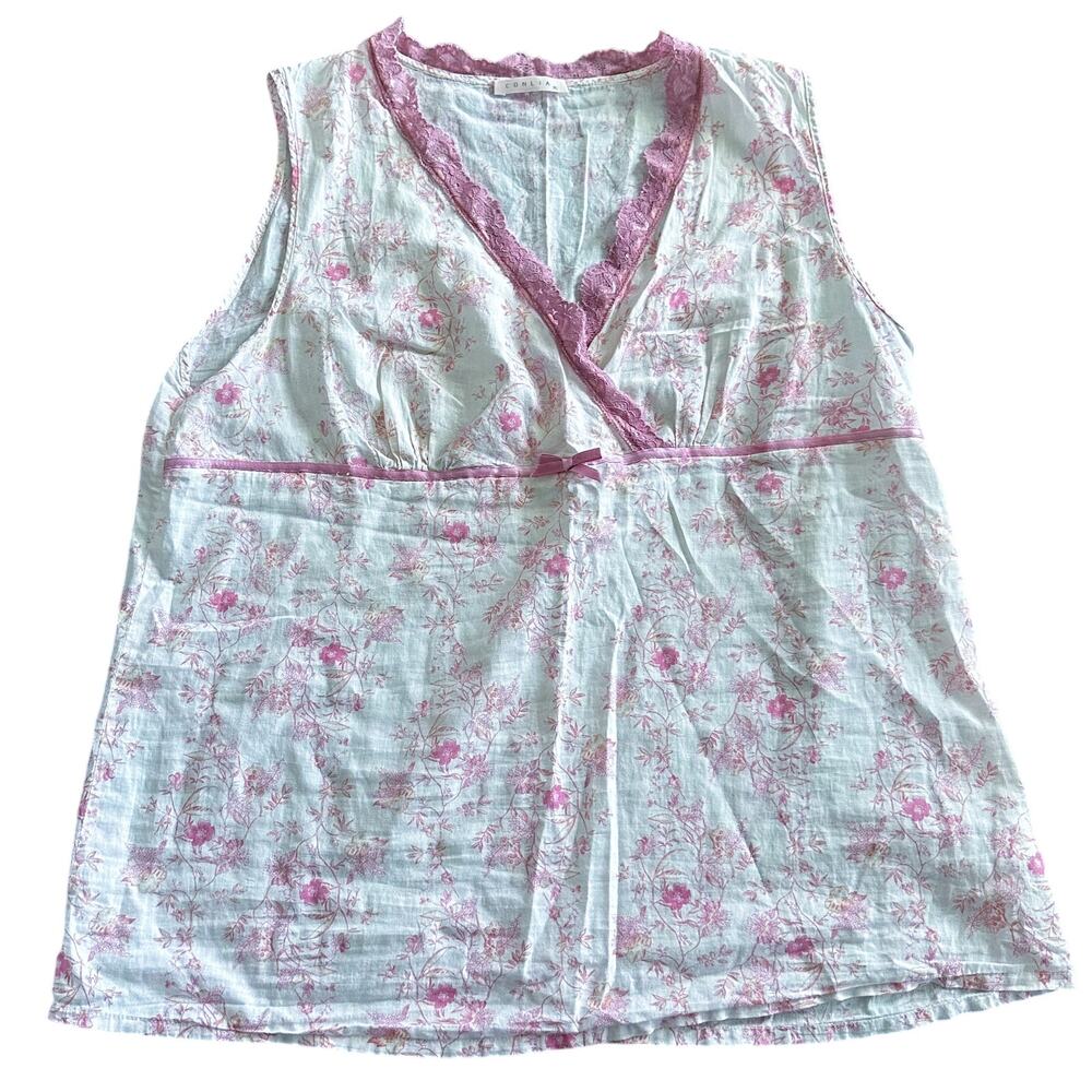 Delicate Bridgerton Style Tank Top Pink Lace White Floral Size X-Large